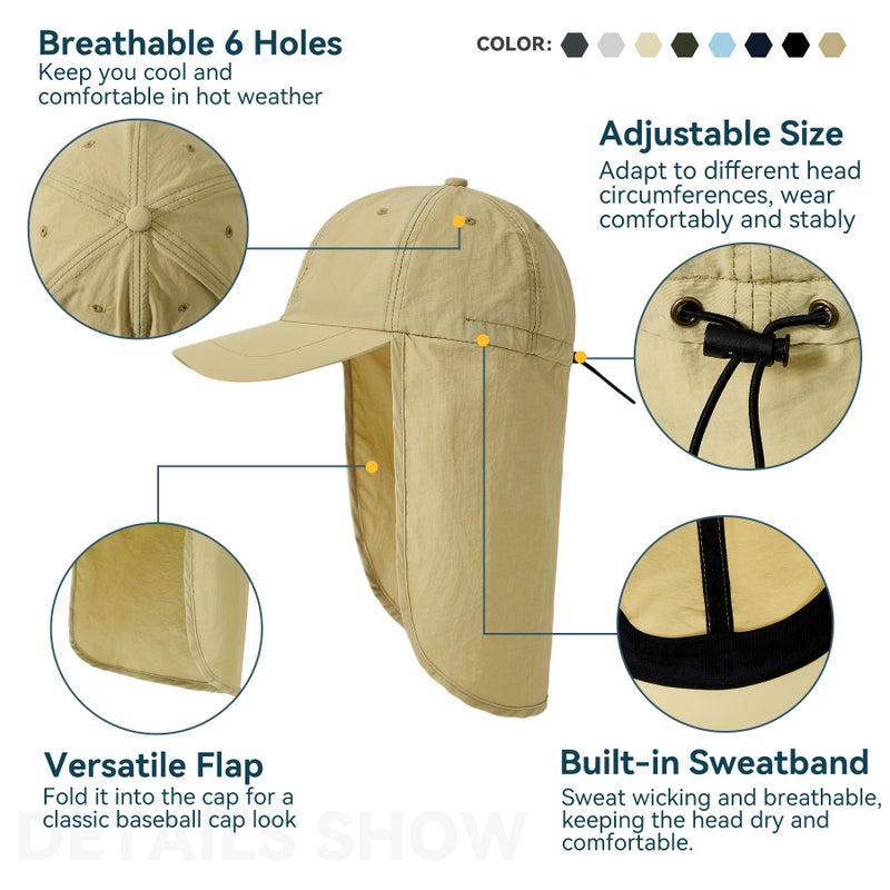 Zando Sun Hats for Men Women with Neck Flap Cover UPF 50+ Waterproof Baseball Cap Navy Blue Shade Hat Adjustable Breathable Outdoor Hiking Fishing Gardening Safari One Size - Image 3